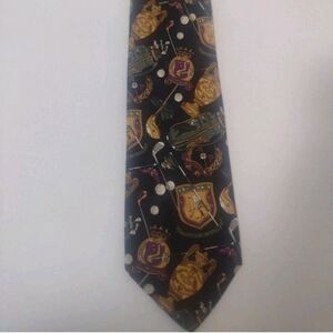 Johnston & Murphy 58" X 4" Black Gold Golf Print Necktie 100% Silk